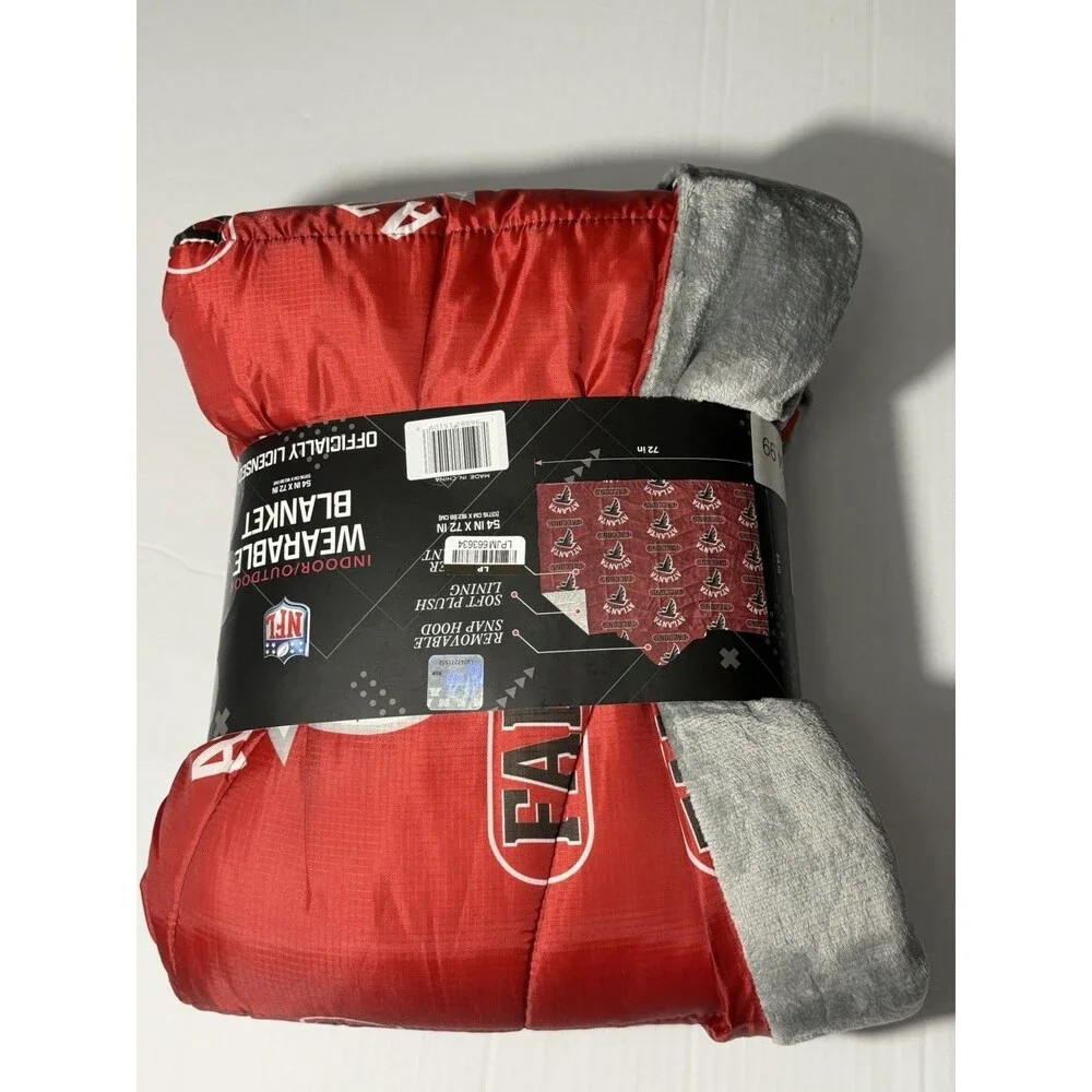 NWT Atlanta Falcons Wearable Blanket 54x72 Hooded NFL Indoor Outdoor